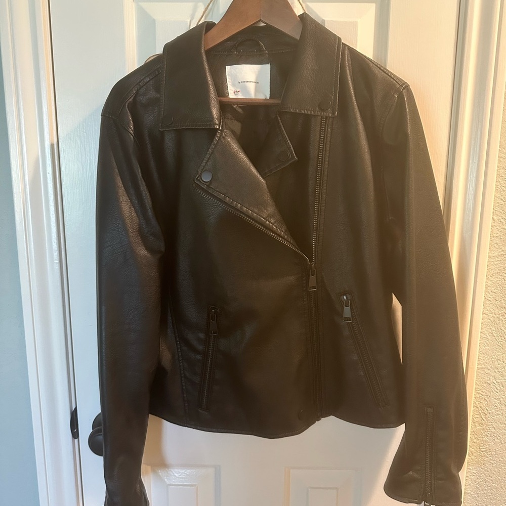 Anthropologie Black Faux Leather Jacket Sleek Fitted Motorcycle Style